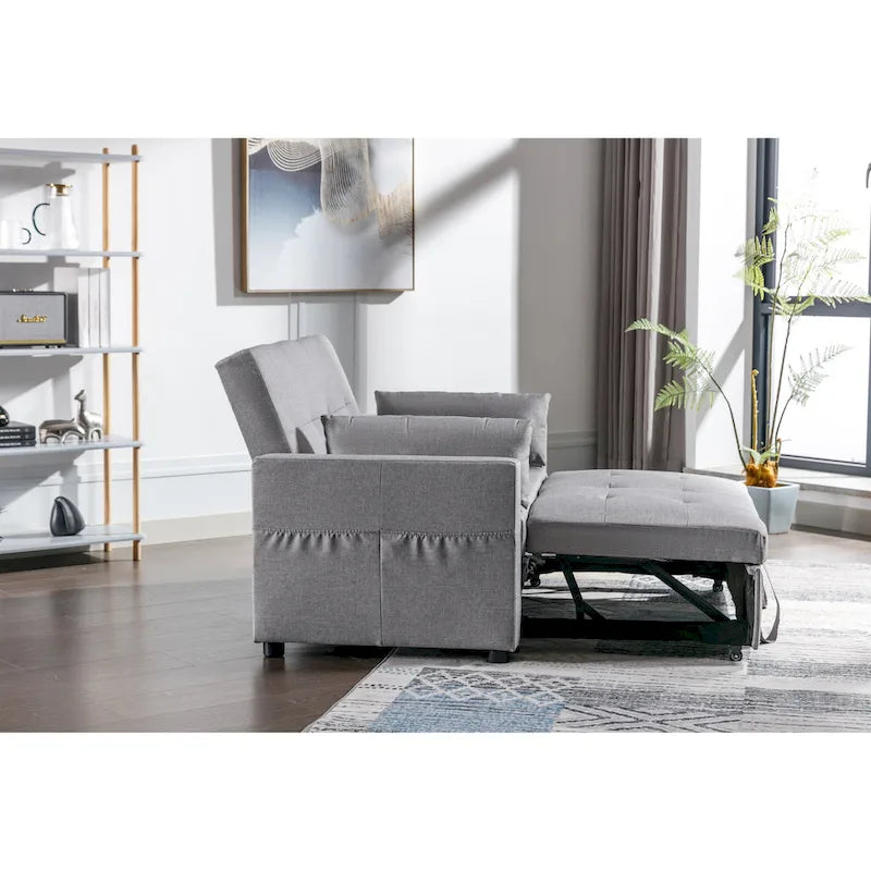 3-in-1 Linen Loveseat Convertible Sofa Bed with Side Pocket and Pillows