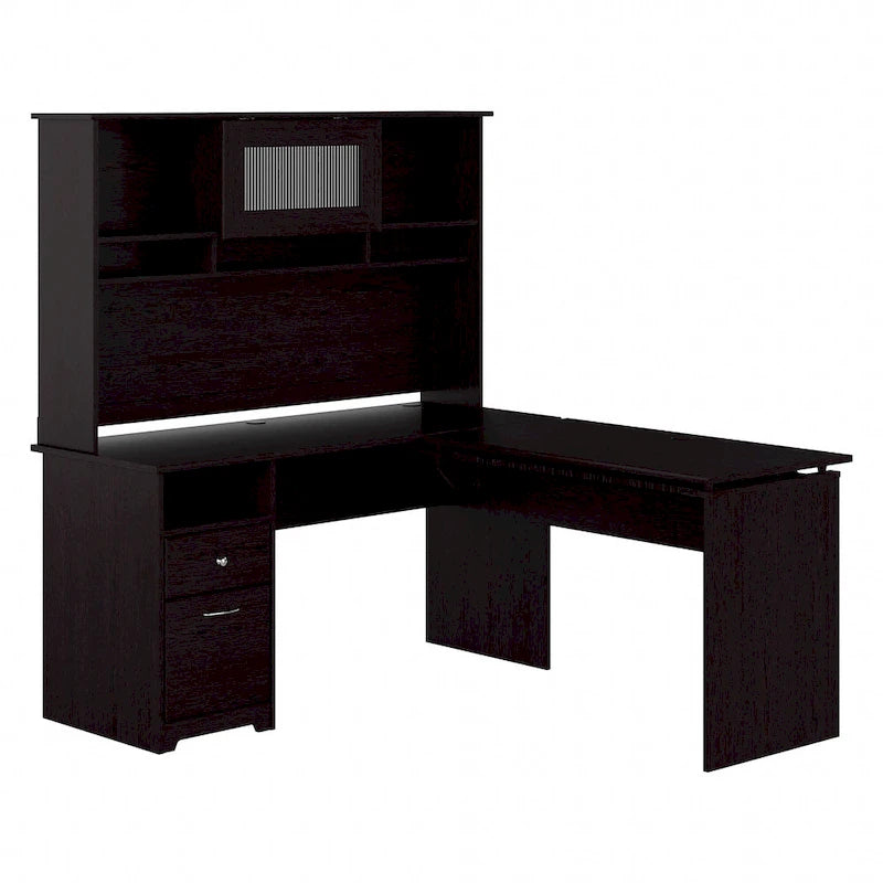 60W 3-position L-shaped Sit to Stand Desk with Hutch