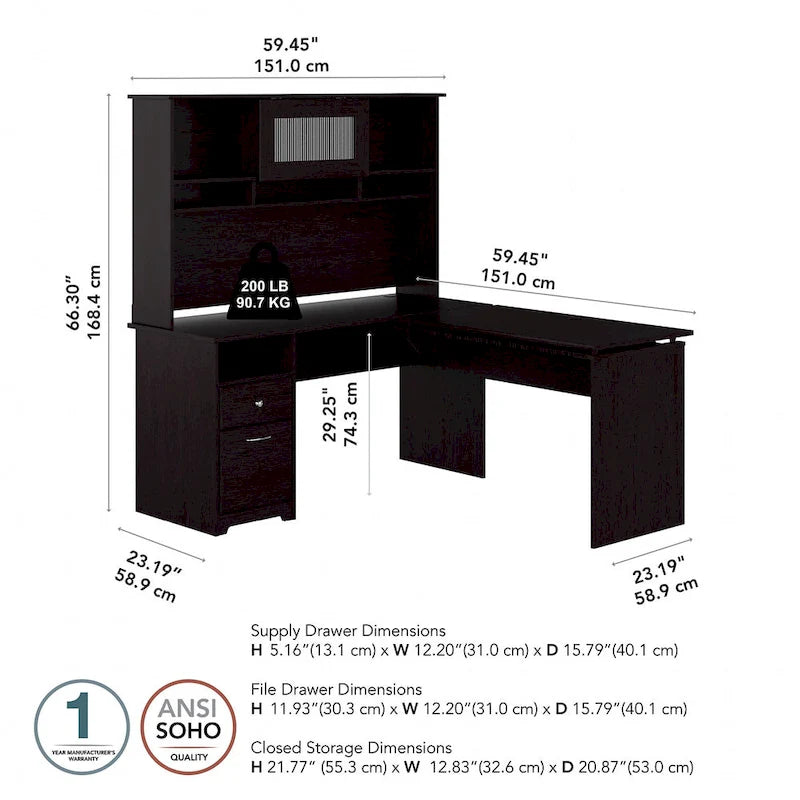 60W 3-position L-shaped Sit to Stand Desk with Hutch