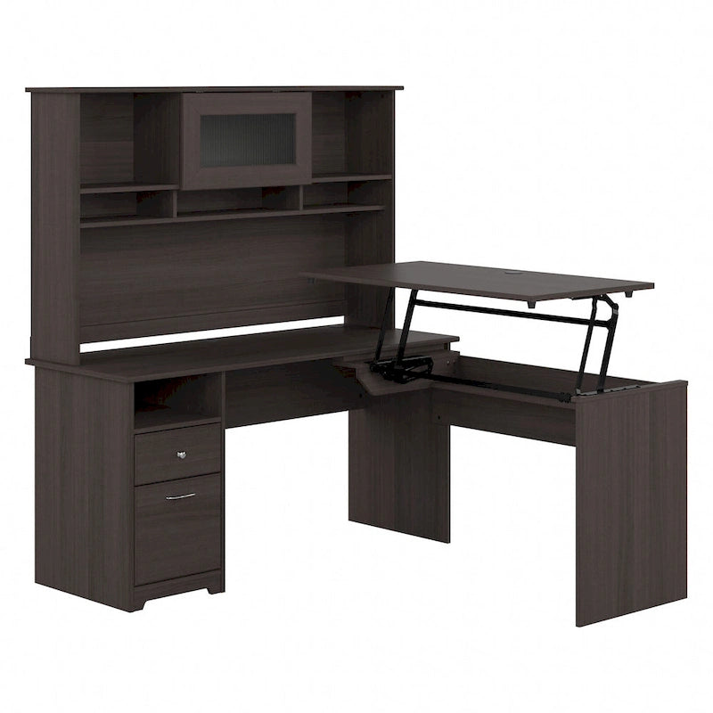 60W 3-position L-shaped Sit to Stand Desk with Hutch
