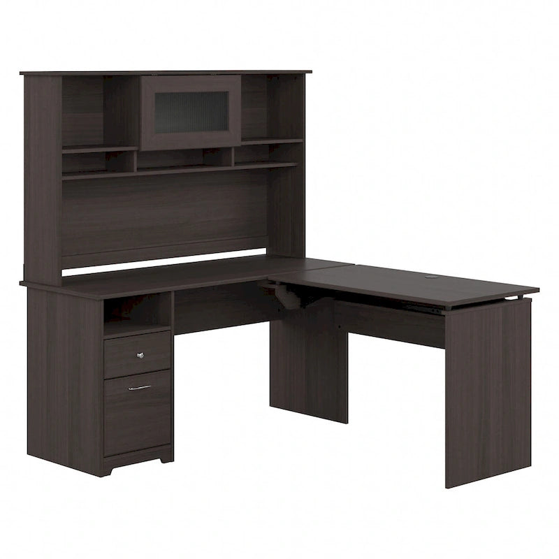 60W 3-position L-shaped Sit to Stand Desk with Hutch