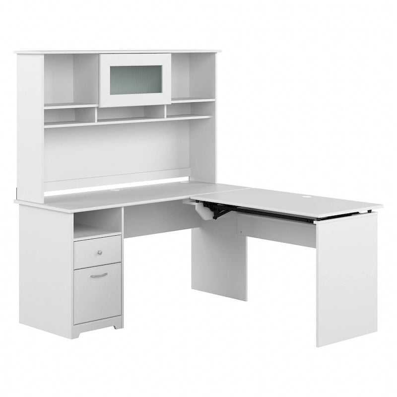 60W 3-position L-shaped Sit to Stand Desk with Hutch