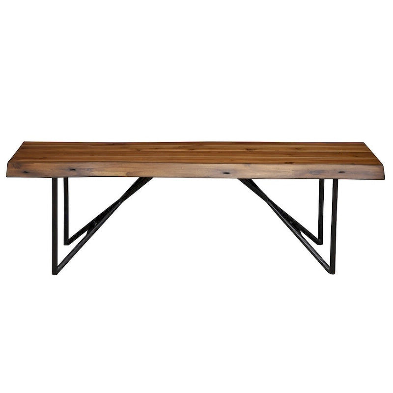 Brown and Black Solid Wood Dining Bench