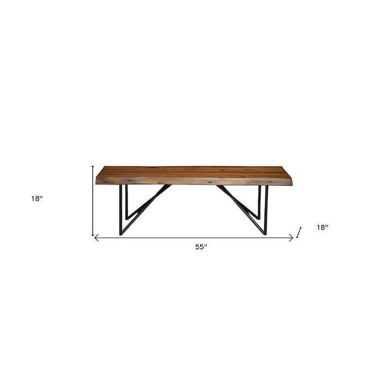 Brown and Black Solid Wood Dining Bench