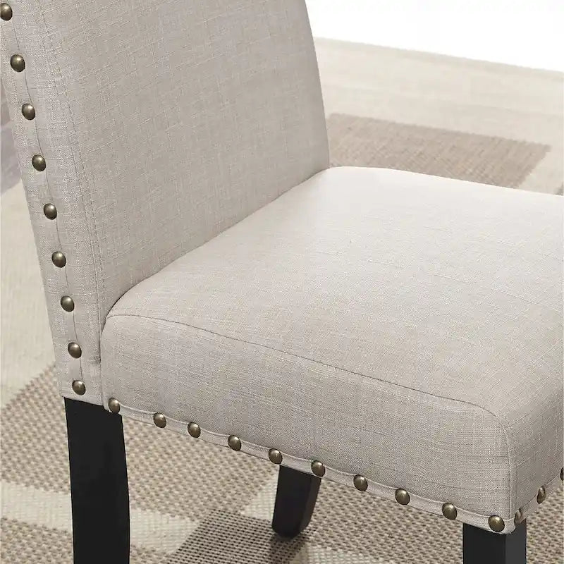 Mid-Century Modern Rectangular Dining Table with Brass Nailhead Chairs and Metallic Hairpin Legs for Kitchen Living Room
