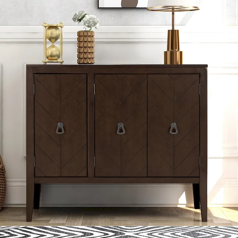 Adjustable Shelf Storage Sideboard with Retro Metal Handles and Pinewood Legs for Living Room, Study