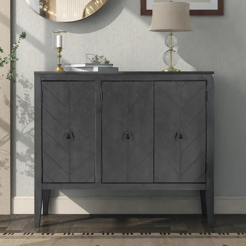 Adjustable Shelf Storage Sideboard with Retro Metal Handles and Pinewood Legs for Living Room, Study