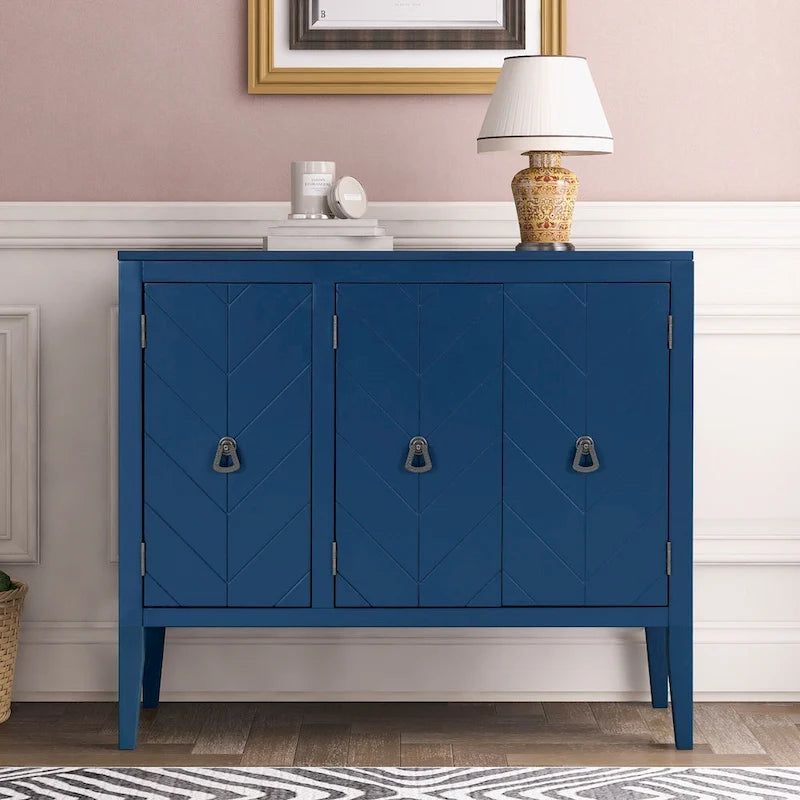 Roomfitters Adjustable Shelf Storage Sideboard with Retro Metal Handles and Pinewood Legs for Living Room, Study