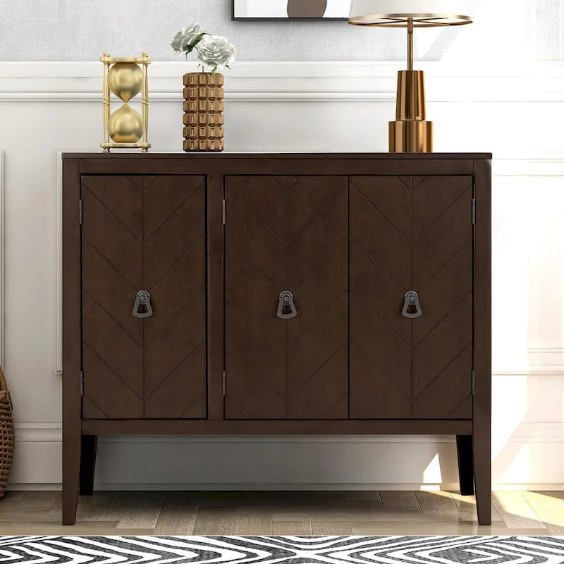 Adjustable Shelf Storage Sideboard with Retro Metal Handles and Pinewood Legs for Living Room, Study