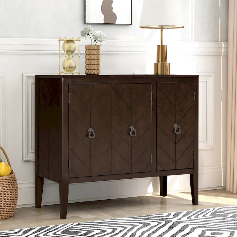 Adjustable Shelf Storage Sideboard with Retro Metal Handles and Pinewood Legs for Living Room, Study