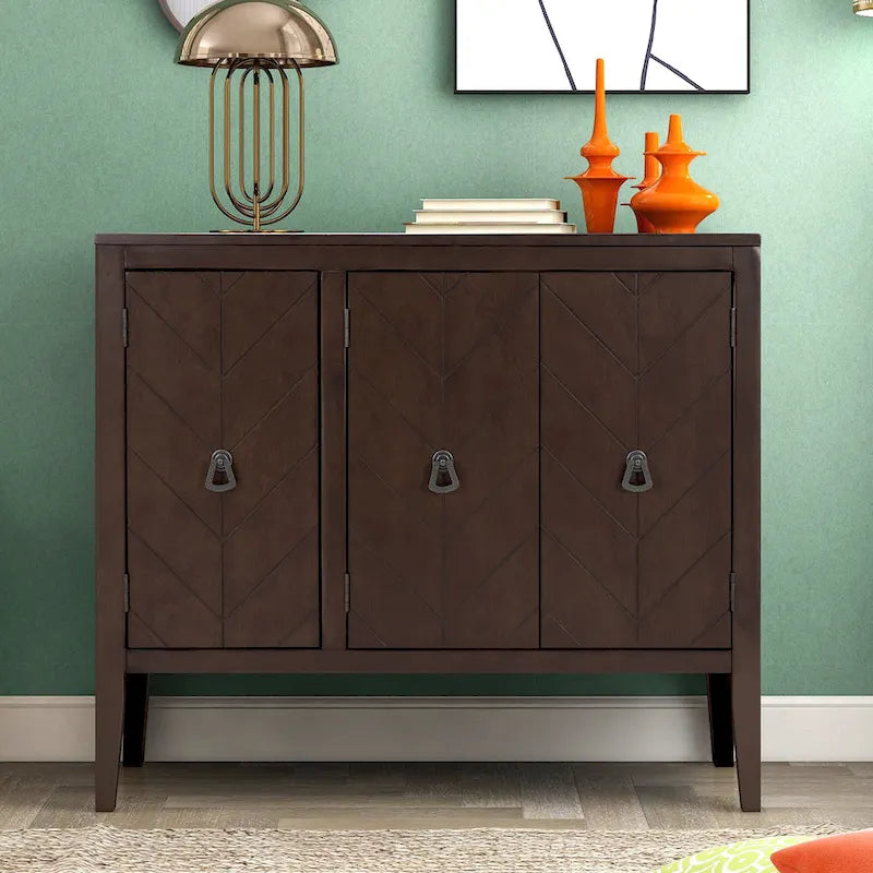 Adjustable Shelf Storage Sideboard with Retro Metal Handles and Pinewood Legs for Living Room, Study