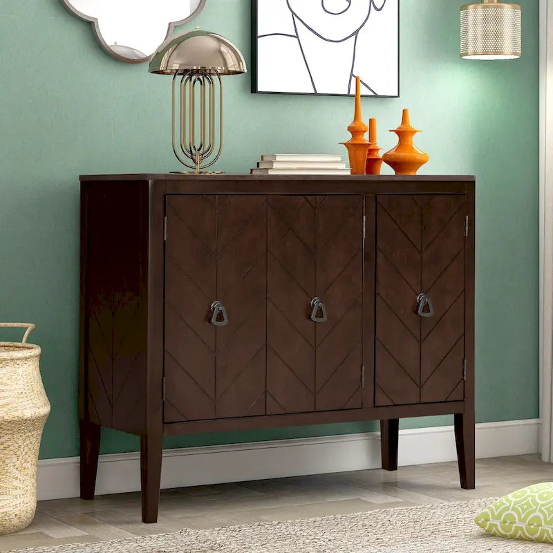 Adjustable Shelf Storage Sideboard with Retro Metal Handles and Pinewood Legs for Living Room, Study