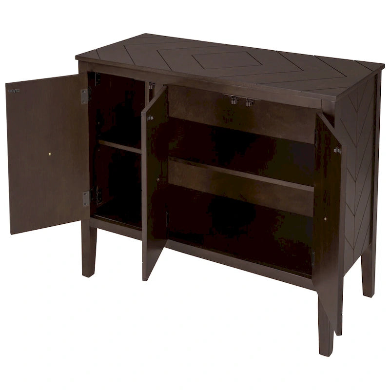 Adjustable Shelf Storage Sideboard with Retro Metal Handles and Pinewood Legs for Living Room, Study
