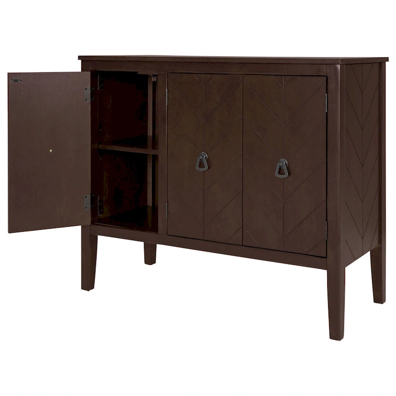 Adjustable Shelf Storage Sideboard with Retro Metal Handles and Pinewood Legs for Living Room, Study