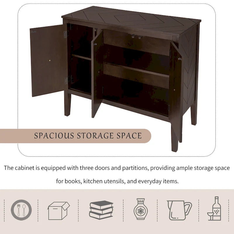 Adjustable Shelf Storage Sideboard with Retro Metal Handles and Pinewood Legs for Living Room, Study