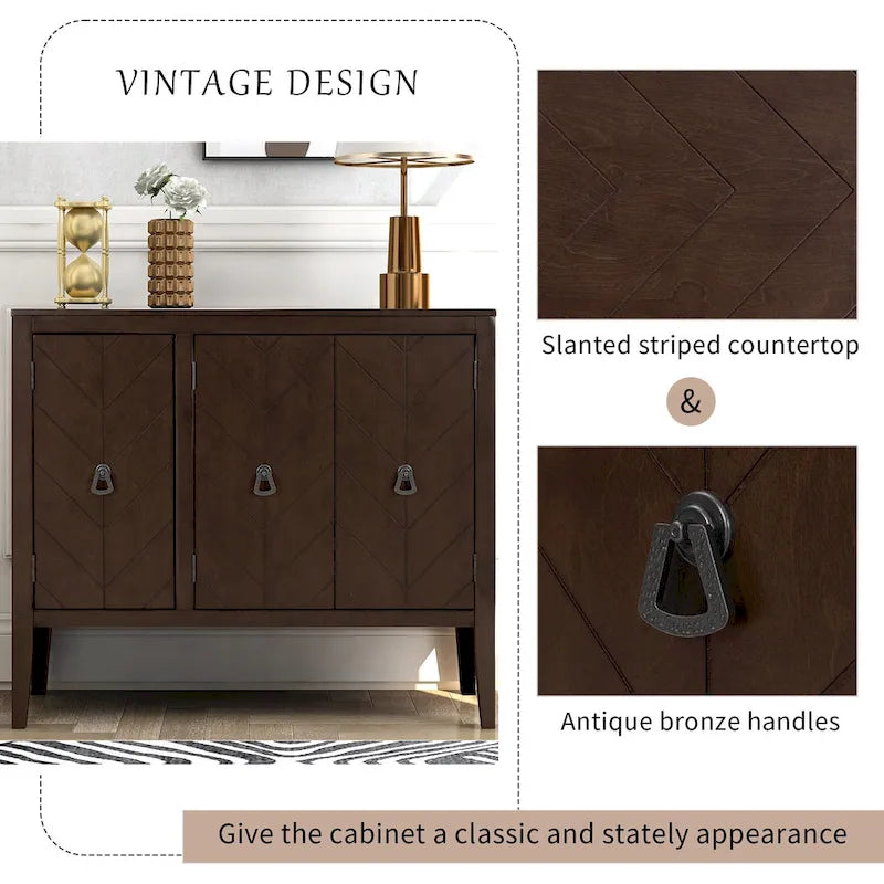 Adjustable Shelf Storage Sideboard with Retro Metal Handles and Pinewood Legs for Living Room, Study