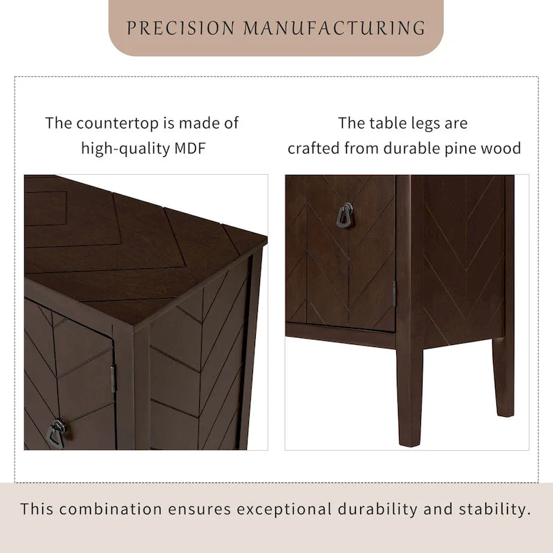 Adjustable Shelf Storage Sideboard with Retro Metal Handles and Pinewood Legs for Living Room, Study