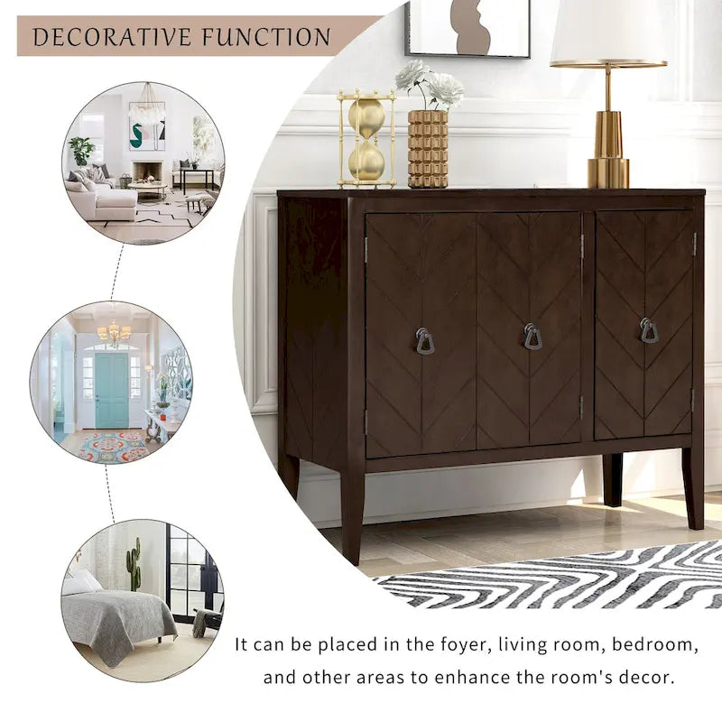 Adjustable Shelf Storage Sideboard with Retro Metal Handles and Pinewood Legs for Living Room, Study