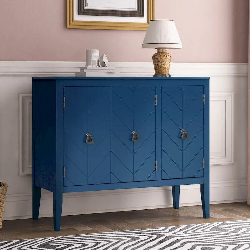 Adjustable Shelf Storage Sideboard with Retro Metal Handles and Pinewood Legs for Living Room, Study