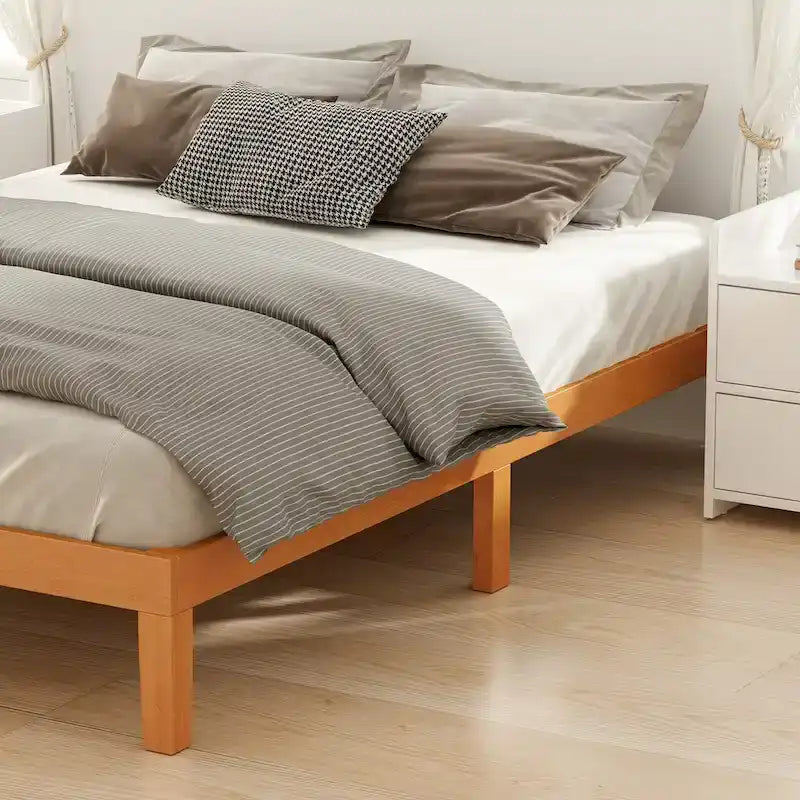 Queen Size Solid Wood Platform Bed with 1000lb Capacity & Storage