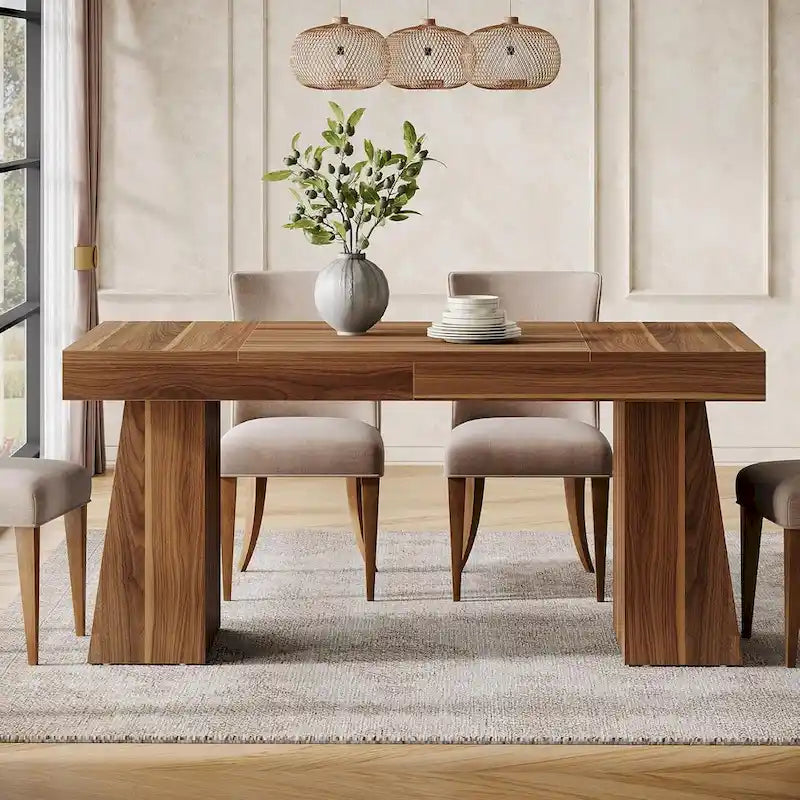 55-Inch Dining Table for 4-6, Rectangular Dining Room Table with Sturdy Legs