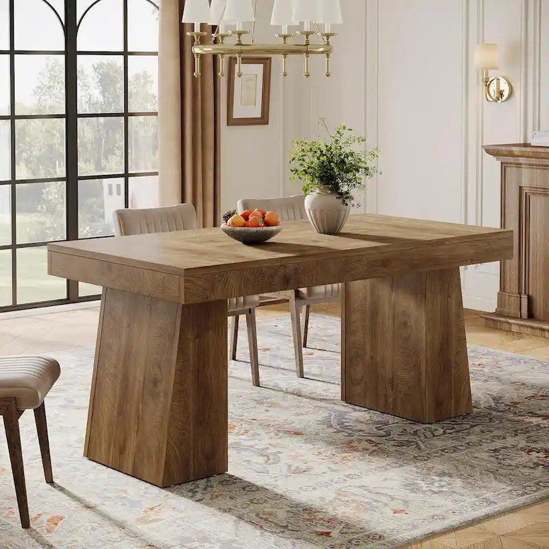 55-Inch Dining Table for 4-6, Rectangular Dining Room Table with Sturdy Legs