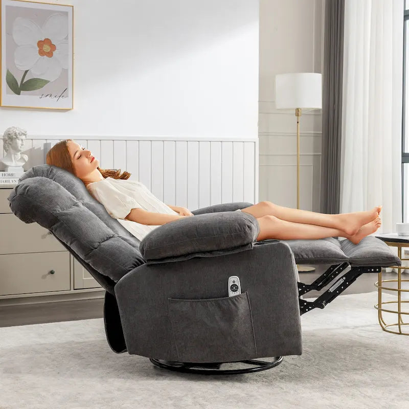 Grey Oversized Rocker Recliner with Heat & USB Charging