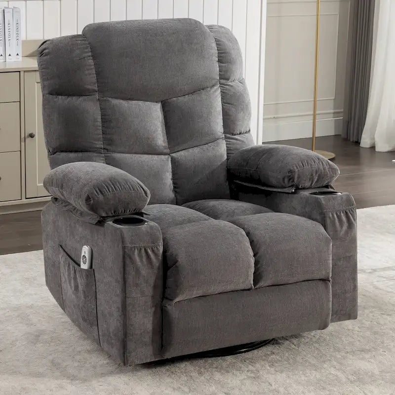 Grey Oversized Rocker Recliner with Heat & USB Charging