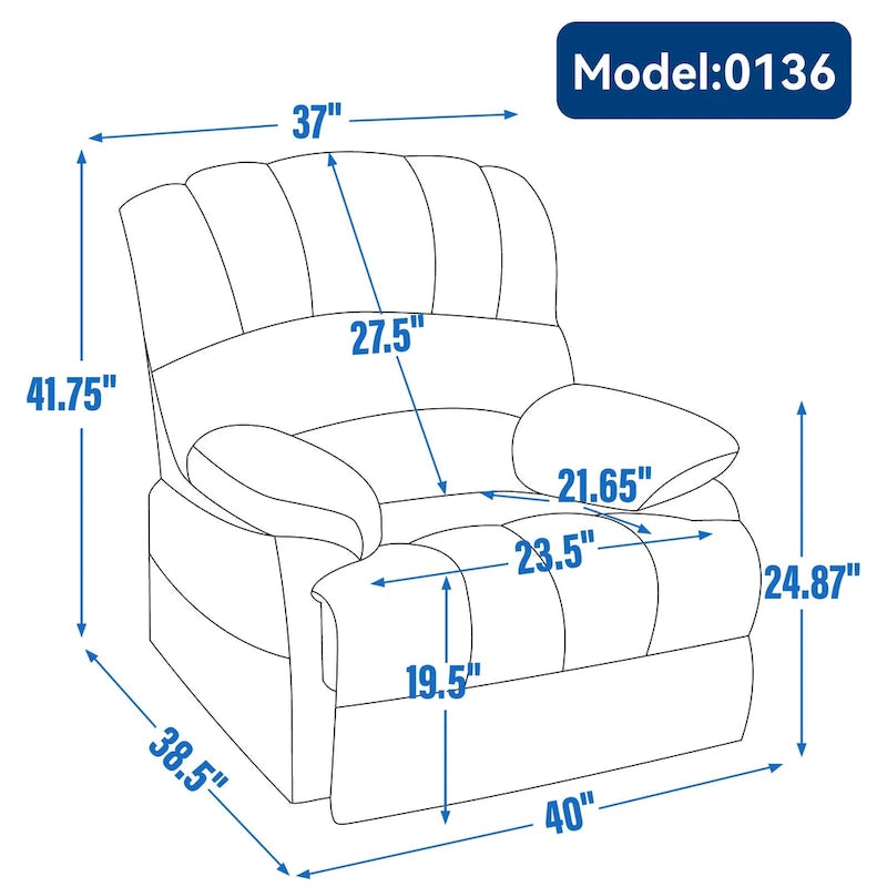 Brown Oversized Manual Recliner featuring 155 Recline, Easy Assembly, and Generous Design for Your Living Room