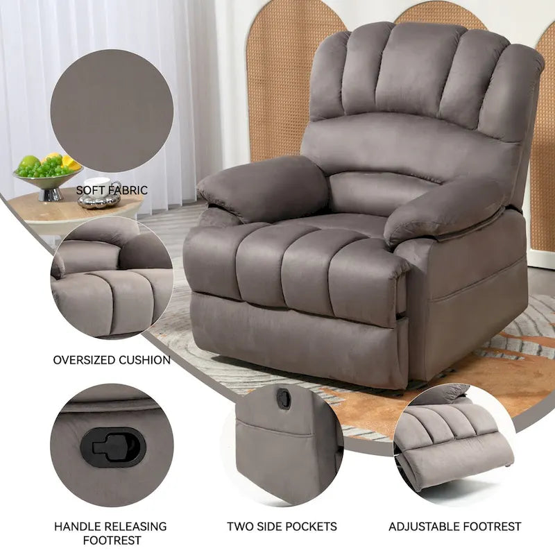 Brown Oversized Manual Recliner featuring 155 Recline, Easy Assembly, and Generous Design for Your Living Room