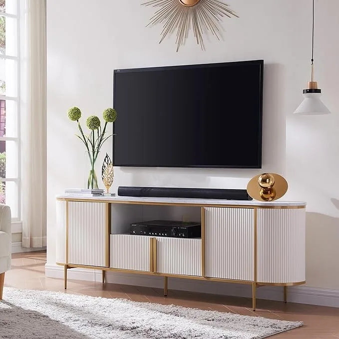 Meuble TV de luxe moderne, centre de divertissement, avec plateau effet marbre