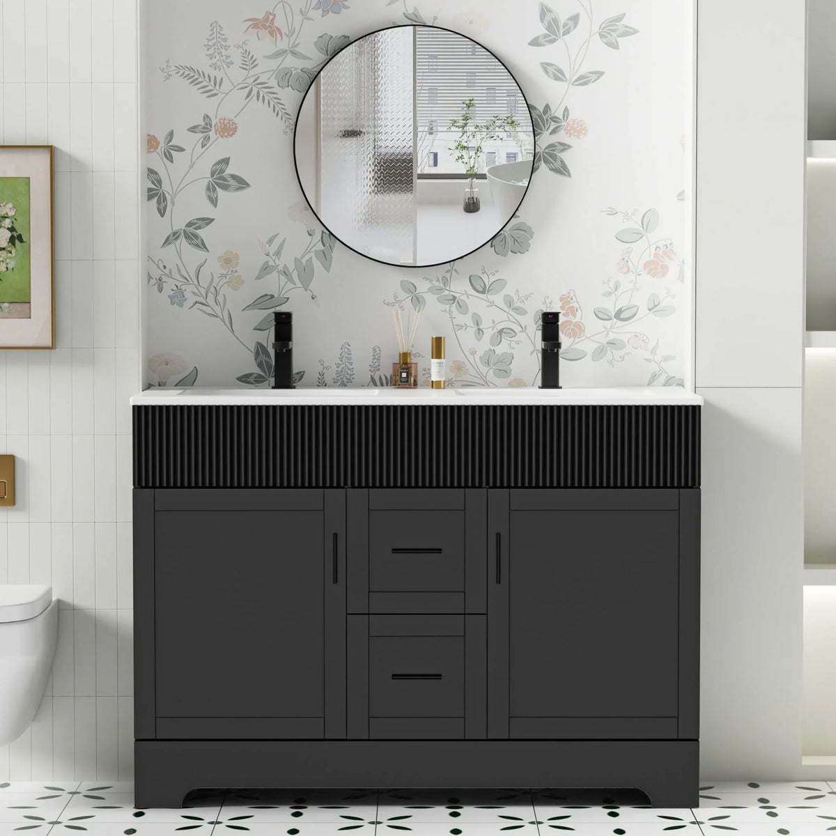Meuble-lavabo de salle de bain Wavy Line 30/36/48 avec évier et robinet