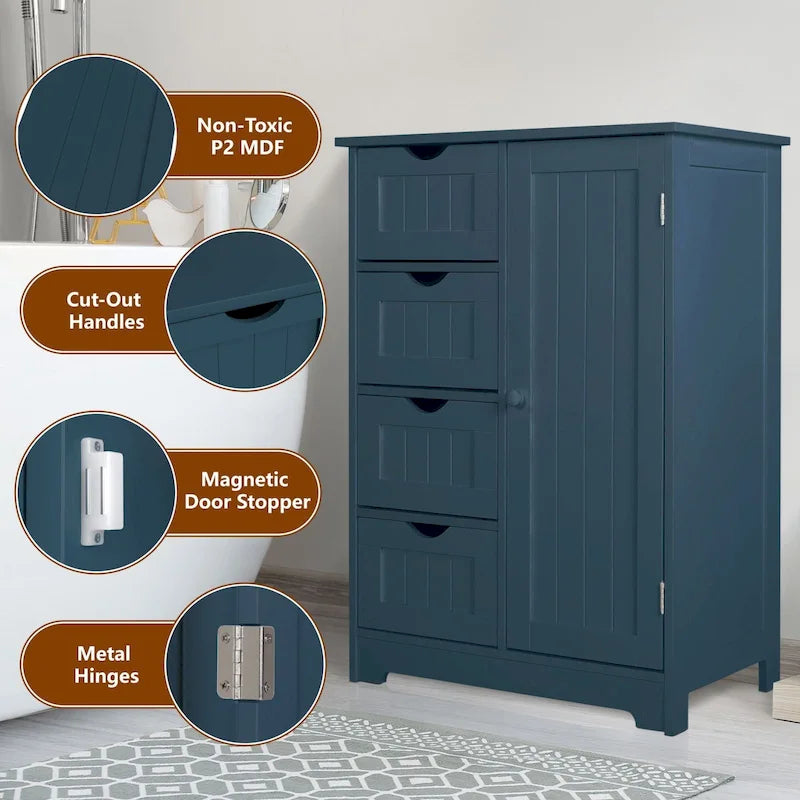 Meuble de rangement sur pied pour salle de bain VEIKOUS avec 4 tiroirs