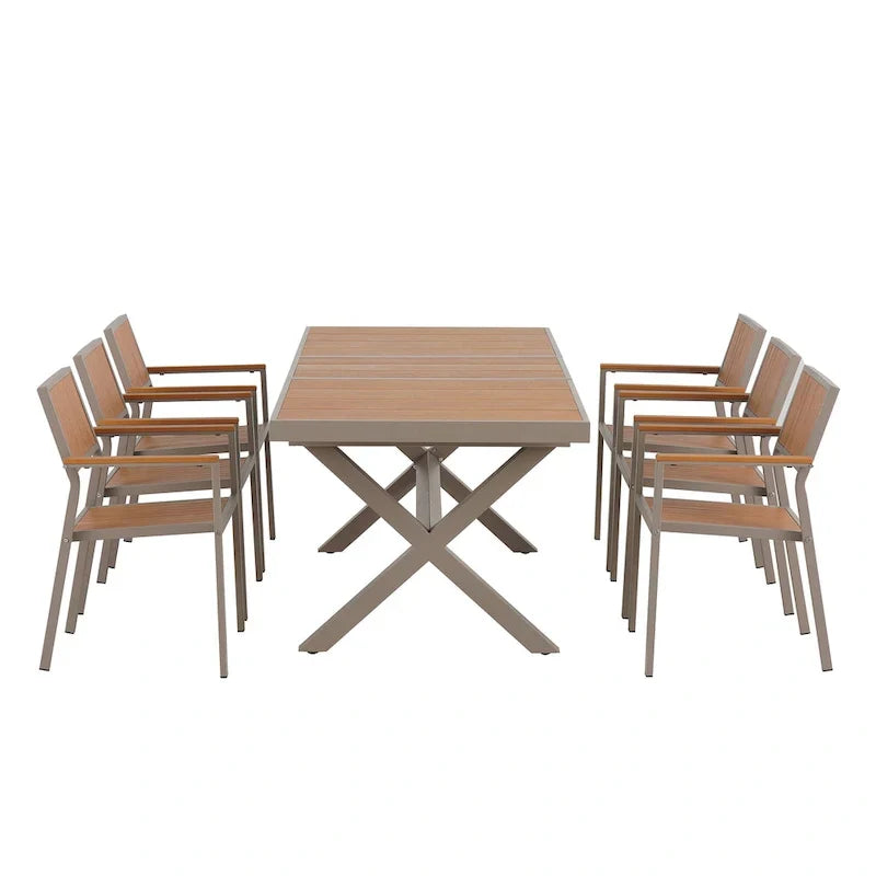 Ensemble de salle à manger extérieur extensible 7 pièces avec table extensible et 6 chaises avec accoudoirs