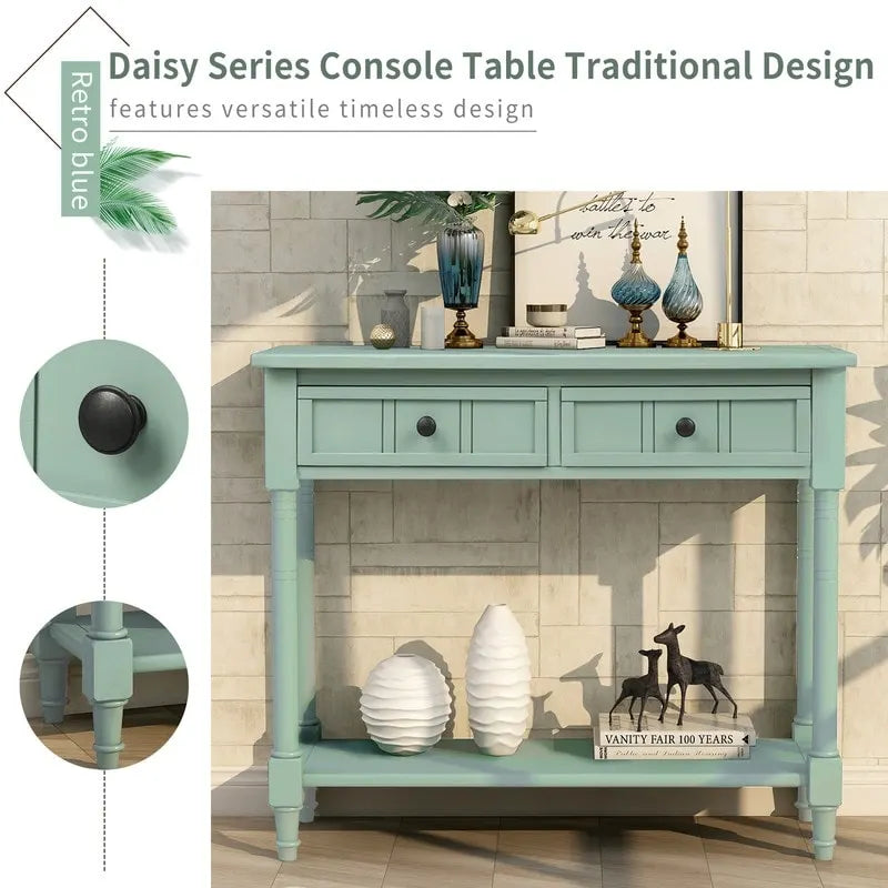 Console Table with Two Drawers and Bottom Shelf