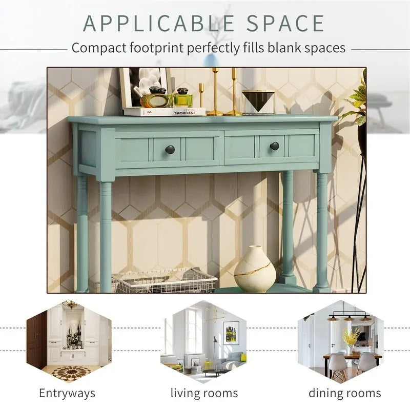 Console Table with Two Drawers and Bottom Shelf