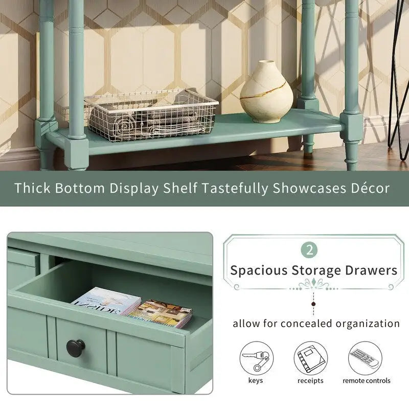 Console Table with Two Drawers and Bottom Shelf
