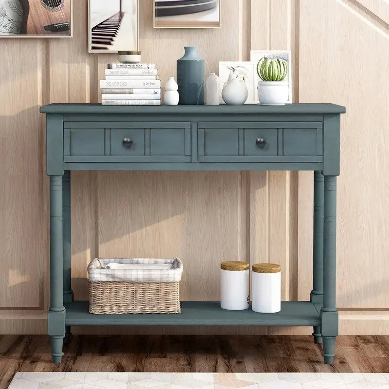Console Table with Two Drawers and Bottom Shelf