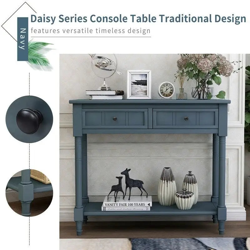 Console Table with Two Drawers and Bottom Shelf