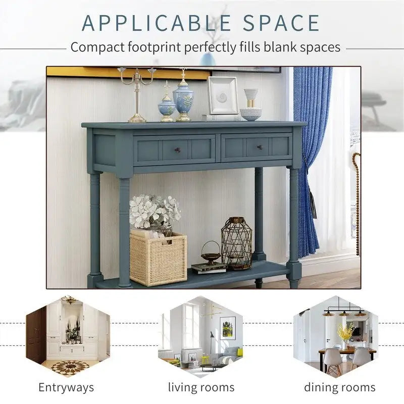 Console Table with Two Drawers and Bottom Shelf