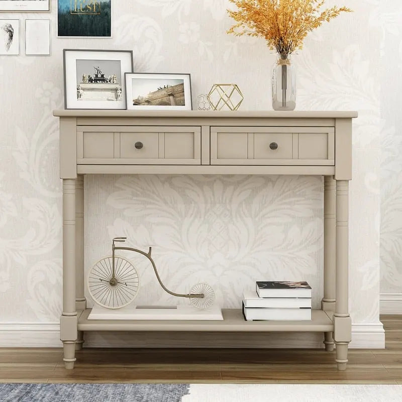 Console Table with Two Drawers and Bottom Shelf