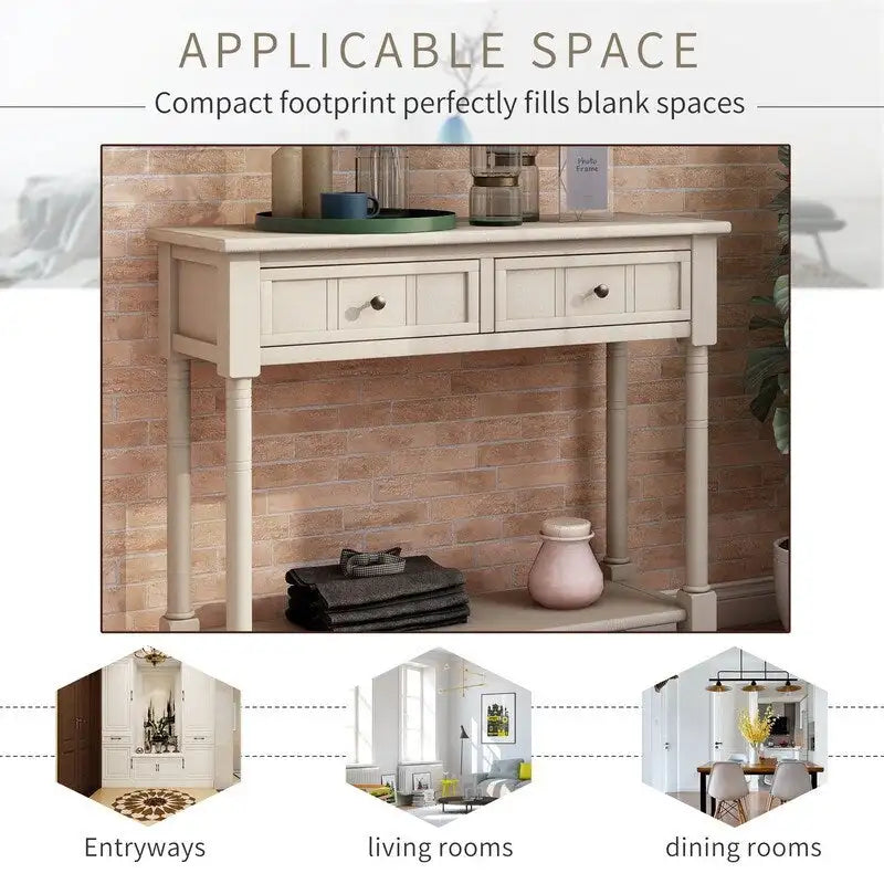 Console Table with Two Drawers and Bottom Shelf