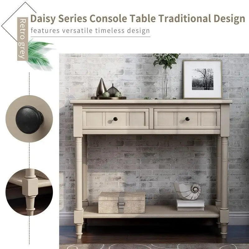 Console Table with Two Drawers and Bottom Shelf