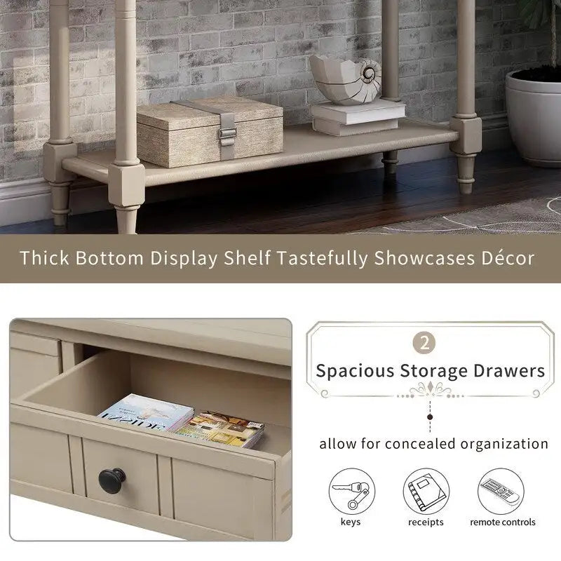 Console Table with Two Drawers and Bottom Shelf