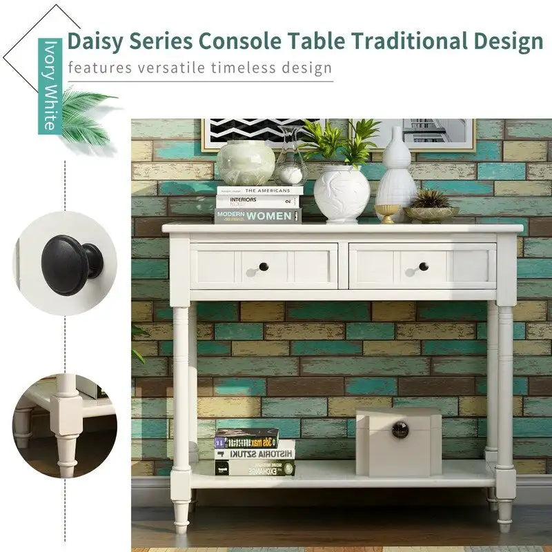 Console Table with Two Drawers and Bottom Shelf