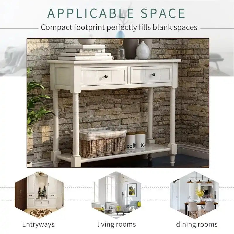 Console Table with Two Drawers and Bottom Shelf