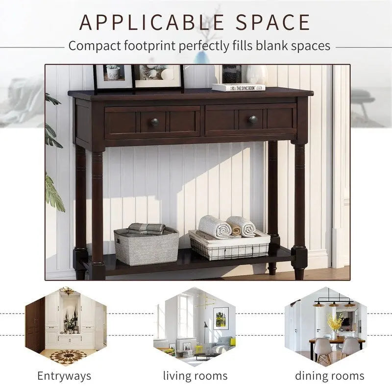 Console Table with Two Drawers and Bottom Shelf
