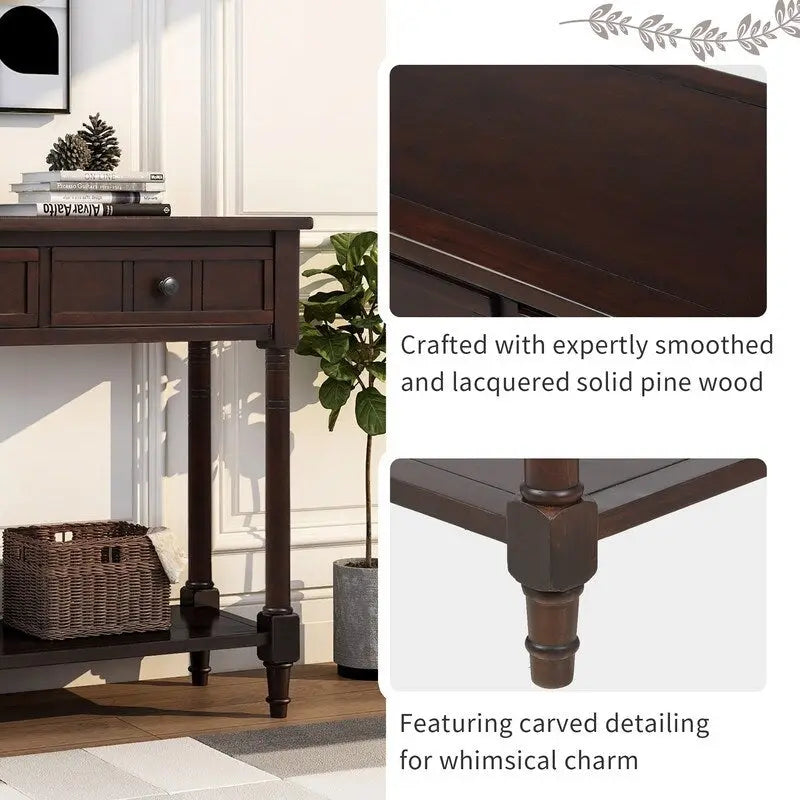 Console Table with Two Drawers and Bottom Shelf