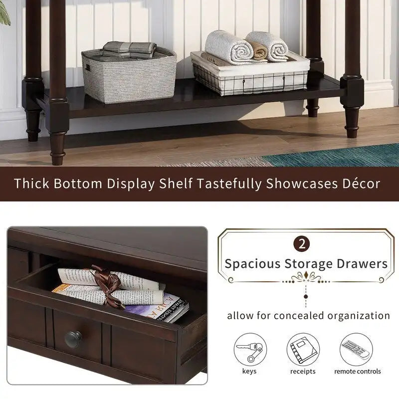 Console Table with Two Drawers and Bottom Shelf
