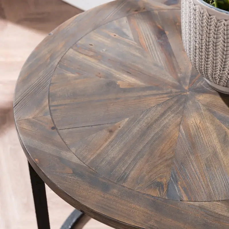 Modern Rustic Farmhouse Reclaimed Wood Round Side Table